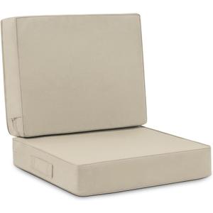 Favoyard Deep Seat Patio Cushion Set 22 x 22 Inch Waterproof Outdoor Chair Cushions for Patio Furniture with Fade Resistant and Removable Cover with Handle & Adjustable Straps for Patio, Yard, Garden (Seat 22x22 In + Back 22x18.5 In, Beige)
