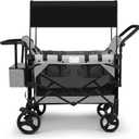 VOOI Stroller Wagon 4 Seater, Wagon for Kids, Collapsible W4 Stroller with Seats with 5-Point Harnesses, Easy Access Zipper Door, and Removable Sun Canopy (Grey, W4-Large)