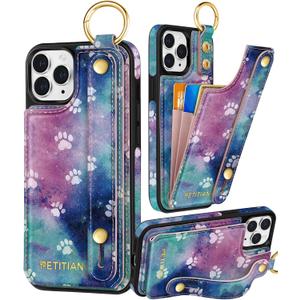 Petitian for iPhone 11 Pro Max Wallet Case - Women Girls Cute Girly Aesthetic Unique Design Leather Credit Card Holder Cardholder Stand Wristband for iPhone 11 Pro Max, Cat Paw