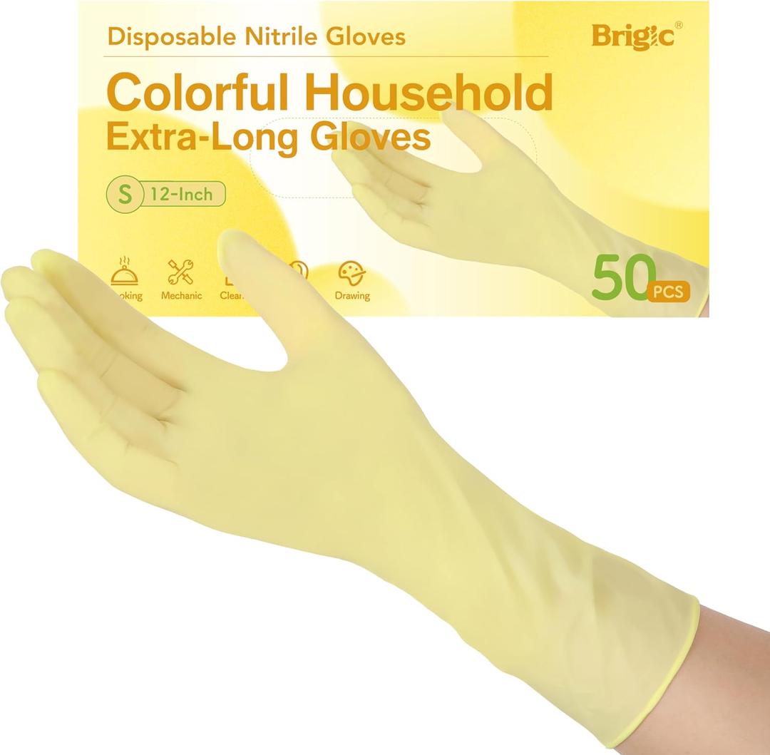 12-Inch Extended Disposable Nitrile Gloves, Latex-Free Powder-Free, Full Palm Textured Grip, Multipurpose Home, Small (Pack of 50), Lemon Yellow (Pack of 50))