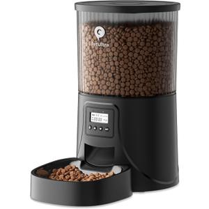 PETULTRA Automatic Cat Feeder: 4L Timed Cats Food Dispenser Programmable 1-6 Meal for Cat and Small Medium Dog- Auto Pet Feeder Easy to Set Up Dual Power Supply with Desiccant Bag| Detachable Washable, Black-Basic Edition