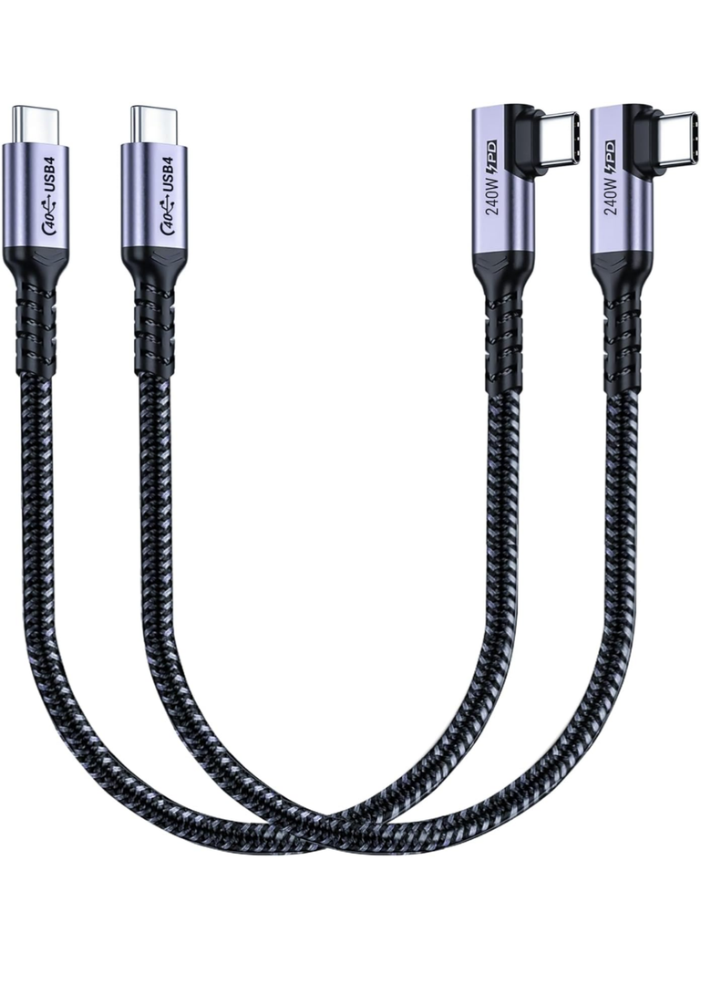 1FT USB 4 Cable Right Angle [2 Packs], 240W USB C Cable, 40Gbps High Speed Data Transfer with Single 8K or Dual 4K Display Video Dispaly Compatible with iPhone 16/16 Pro Max/16 Plus