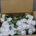 Jexine 100 Pieces Artificial Roses Flowers Bulk, Long Stem Realistic Fake Silk Roses Bouquet for Table Centerpiece Vases Wedding Party Kitchen Decor(Pure White)