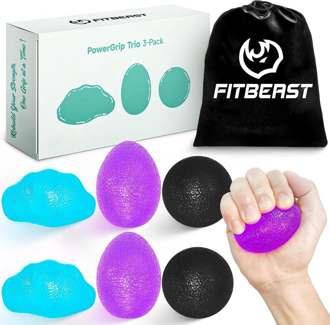 FitBeast Stress Balls for Adults, Hand Exercise Balls 6 Pack, Stress Relief & Grip Strength Trainer, Squishy Balls & Squeeze Balls for Arthritis, Carpal Tunnel, Hand Therapy with 3 Resistance Levels (Teal Blue, Amethyst Purple, Midnight Black)