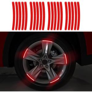 20 Pcs Car Wheel Hub Reflective Sticker, Red, PVC, Striped, Stripe, Minimalist, Powder Coated, Waterproof, Outdoor, Car, Truck, Motorcycle