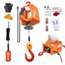 3-in-1 1500W Electric Hoist Winch, 120V Portable Electric Hoist with Remote (Manual/Cable/Wireless), 1500 lbs Capacity, 16 ft/min Speed, 25ft Height for Garage, Warehouse (Orange)