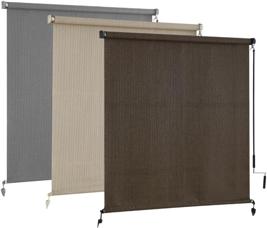 AOSKY Outdoor Roller ShadesCordless Patio Shades Roll Up Outdoor BlindsRoller Blinds Cloth for Porch Pergola Balcony Backyard Windows96" W x 96" HMocha