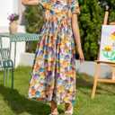 RONGTAI Girls 3D Dress for Girls Printed Short Sleeves Casual Summer Dresses with Pockets for 4-15Y Kids Outfits (Flower-02)