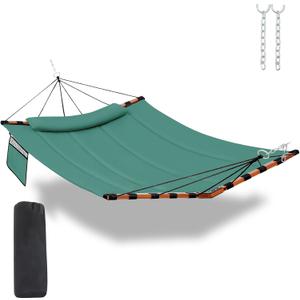 TegerDeger 12FT 2 Person Hammock Large Hammock 450LB Capacity with V Shaped Hardwood Spreader Bar & Nylon Rope for Outside, Patio, Garden, Backyard, Beach, Poolside - Lake Blue