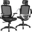Ergonomic Office Chair, High Back Home Desk Chair with Headrest, Flip-Up Arms, 90-120° Tilt Lock and Wide Cushion, Big and Tall Mesh Chairs for Man Woman, Black Task Chair