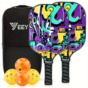 Pickleball Paddles Set of 2 Pickle Rackets: 4 Balls and 1 Carry Bag - Lightweight Fiberglass Pickle Ball Paddle