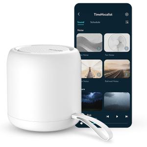 White Noise Sound Machine & Alarm Clock: Color Noises and Custom Soundscapes, App Control, Sleep Schedule, Multiple Alarms, 100 Volume Levels, Built-in Battery