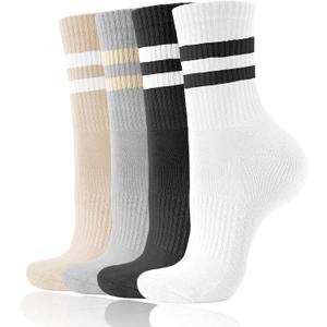 2 x AugRing Women's Striped Cotton Crew Socks Cozy Casual Athletic Quarter Socks for Running & Gym Size 5-11