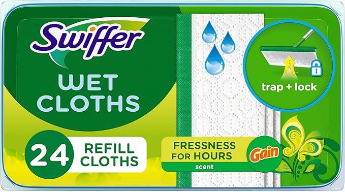 Swiffer Sweeper Wet Mopping Cloths, MultiSurface Floor Cleaner with Gain Original Scent, 24 Count