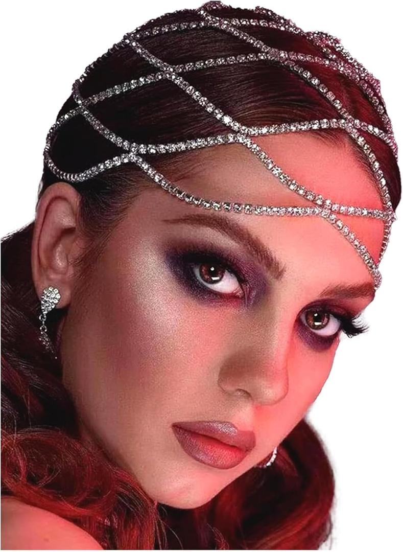 NAISKA Rhinestone Head Chain Wedding Bride Crystal Headpieces Caps Vintage 1920S Party Flapper Hair Headband Jewelry Gatsby Hair Accessories for Women and Girls