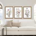 WRFON Framed Botanical Canvas Wall Art Set of 3, Watercolor Floral Prints, Framed Flower Wall Decor for Bedroom Bathroom Living Room, 20x30 Inch Each