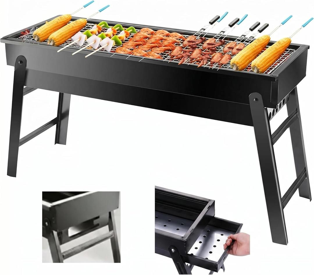 Portable Charcoal Grill, Portable Tabletop BBQ for Outdoor Cooking | Compact Folding Grill for Camping, Hiking, Picnics & Travel | 24x13x9 Lightweight Smoky Flavor Grill