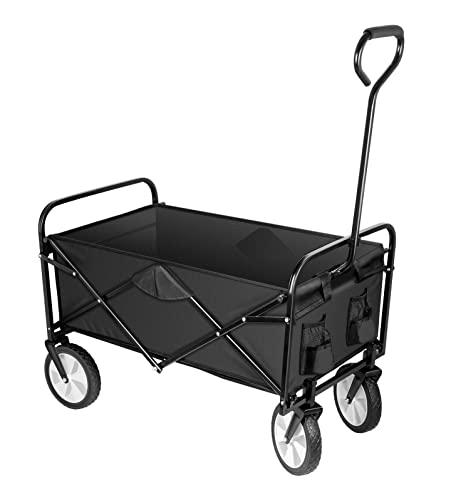 Collapsible Wagon Cart with 5" Removable 360° Swivel Wheels & Handle Adjustable, 220lbs Capacity， Waterproof 600D Oxford Fabric & MDF Base, All-Terrain Portable Utility Cart for Shopping, Garden, Pet