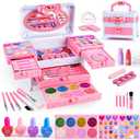 GORISPI Kids Makeup Sets for Girls, 66pcs Real Cosmetic for Kids Toys with Mirror, Princess Washable Girls Makeup Kit, Non-Toxic & Safe Brithday Gifts for 3 4 5 6 7 8 10 - 12 Years Old（Light Pink）