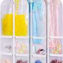 SLEEPING LAMB Clear Garment Bag for Dance Costume Kids 50 Inch Hanging Clothes Cover for Closet Storage With 4 Large Zipper Pockets for Ballet, Theatre, Competitions, 3 Packs, White