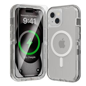 Luckwhale for iPhone 15 Plus Case, Fits Magsafe,Heavy Duty Shockproof Protection Phone Cases with Screen Protector*1, Magnetic Transparent Protective Cover for iPhone 15 Plus 6.7 '', Gray