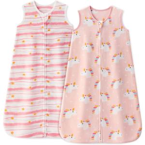 Unnivoll Baby Sleep Sack 6-12 Months 1.0 Tog Micro Fleece Baby Wearable Blanket Microfleece Sleeping Sack with 2-Way Zipper for Newborn Infant Pink & White Unicorn