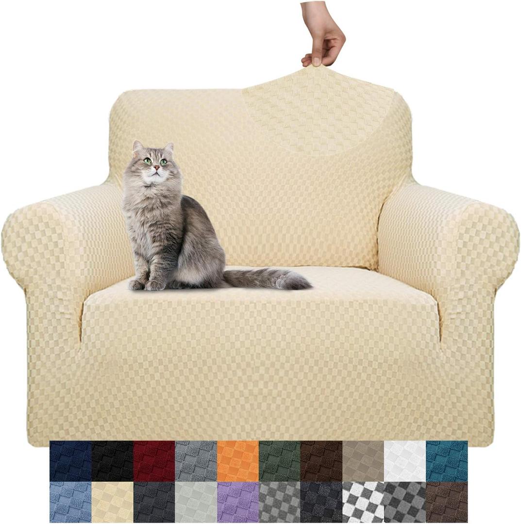 YEMYHOM Couch Cover Latest Jacquard Design High Stretch Sofa Chair Covers for Living Room, Pet Dog Cat Proof Armchair Slipcover Non Slip Magic Elastic Furniture Protector (Small, Beige) (Small (31"-46"))