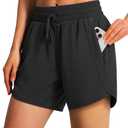 Ksmien Women's 5" Athletic Running Shorts Quick Dry Lightweight Workout Gym Shorts with Zipper Pockets UPF 50+ Black.XL