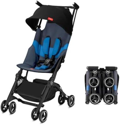 gb Pockit+ All-Terrain, Ultra Compact Lightweight Travel Stroller with Canopy and Reclining Seat in Night Blue, 10.6 pounds