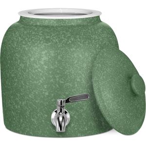 Geo Sports Porcelain Water Dispenser (Solid Color Speckled Series); Lid And Valve Included, E-Comm Shipping Ready (Green Crock W/Speckled Design)