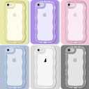 Anuck for iPhone SE Case 2022/2020, iPhone 8/7 Case Wavy Edge Clear Back Design, Anti-Slip Grip Cute Wave Curly Frame Shape Shockproof Soft TPU & Hard Bumper Protective Phone Cover, Clear Pink