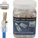 RJ45 Cat6A Cat6 Pass Through Connectors 50Pack 23AWG End Bold Ethernet 8P8C Gold Plated Modular Plug for Unshielded Twisted Pair Solid Wire Standard Cables