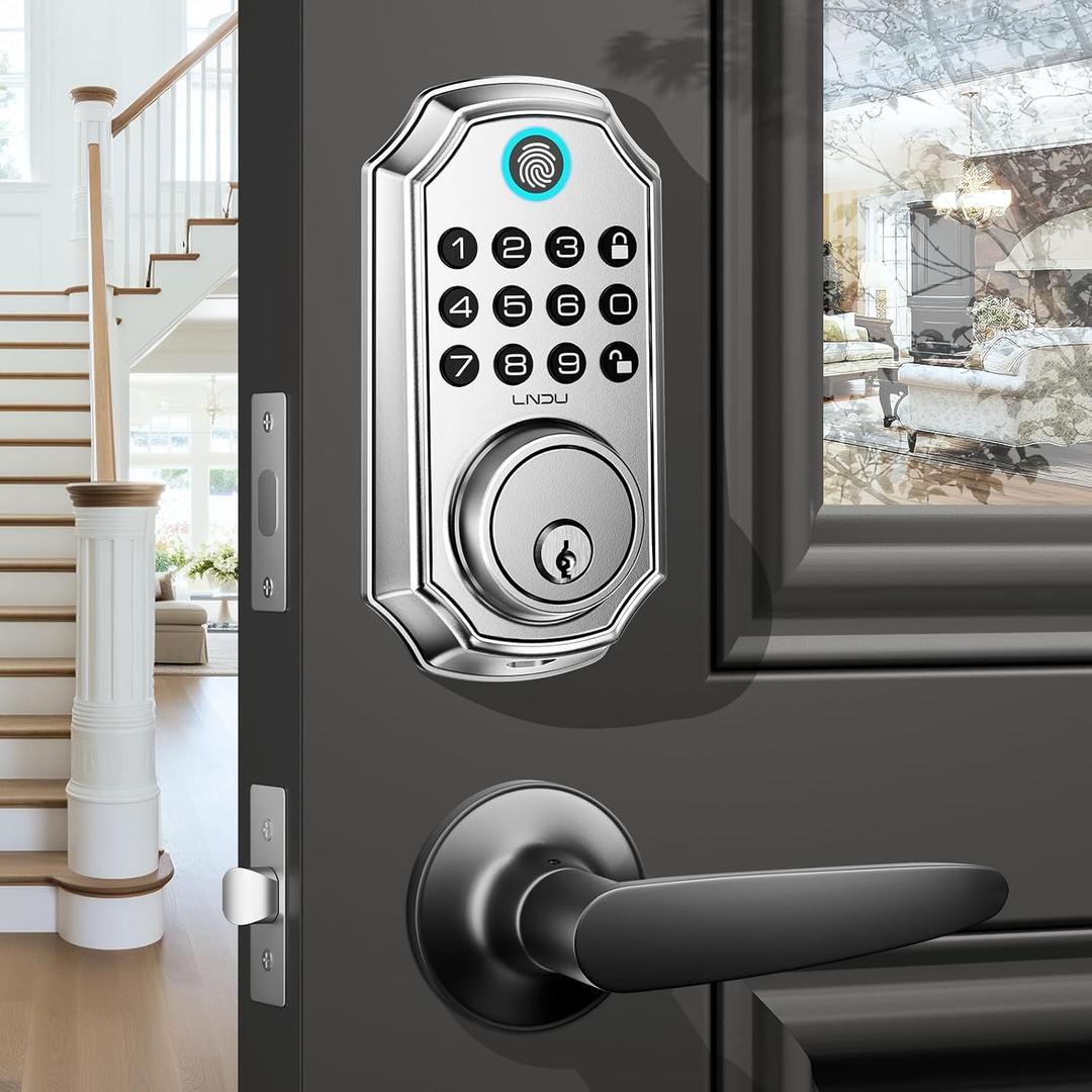 Keyless Entry Door Lock with Handle Set, App Control with Keypad Deadblot with Handle, LNDU 100 Codes Front Door Keyless Entry Lock, Anti-Peeping Password, Easy to Install