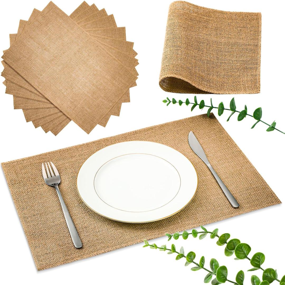 Layhit 24 Pcs Burlap Braided Placemats Bulk for Dining Tables Heat Resistant Jute Table Mats Farmhouse Woven Fabric Natural Place Mats for Fall Decoration (Rectangle)