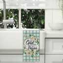 3 x Christian with God All Things are Possible Kitchen Dish Towel, Religious Inspirational Floral Drying Hand Towel Baking Cooking Cloth, Flowers Buffalo Plaid Farmhouse Home Decoration 18'' x 26''