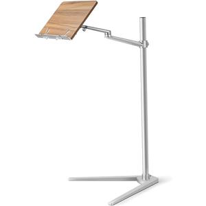 Shikha Book Stand for Reading, Hands-Free Holder for Laptop Phone Tablet with Wooden Pad, Rotated and Lifted Metal Support, 2 Spring Clips.