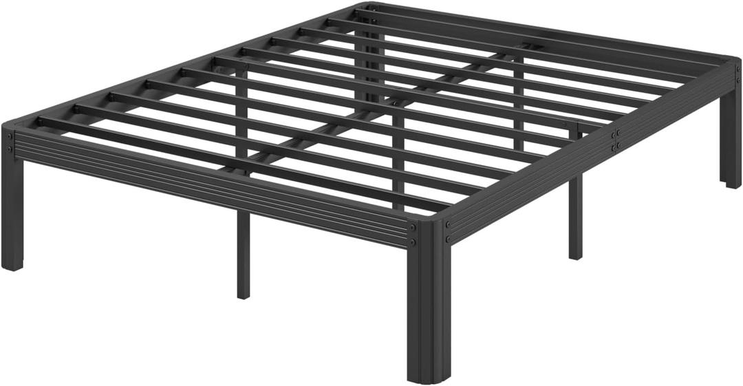 14 in High Platform Queen Bed Frame No Box Spring Needed, Heavy Duty Bed Frame Queen Size, Reinforced Metal, Rounded Edge, Easy Assembly