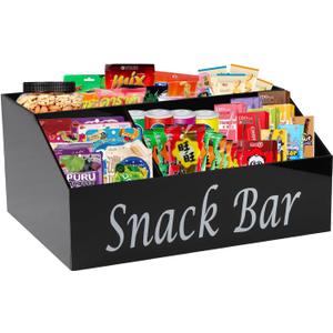 Snack Organizer for Countertop - Acrylic Storage Container With 4 Compartments for Kitchen Cabinet Pantry - Black Snack Bar Station