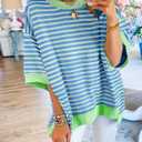SHEWIN Womens Tops Casual Short Sleeve Sweatshirt Crewneck Striped Shirt Pullover T Shirts Loose Blouses (Green, M)