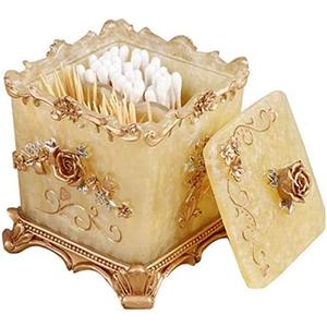 Easycomf Toothpick Holder Dispenser Qtip Holder Vanity Unique Decorative Cute Vintage Gold Golden Box Set Kit For Restaurant Table Appetizer Kitchen Bar Home Parties (Square Champagne Gold)