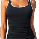 Aqua Eve Tankini Tops for Women Swimwear Top Only Tummy Control Bathing Suit Top No Bottom  (Large, Black 02)