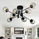 8 Light Sputnik Chandelier with Glass Globe Mid Century Modern Black Ceiling Light Fixture Large Flush Mount Chandelier for Dining Room Bedroom Living Room Kitchen.