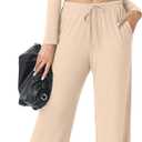 Women's Two Piece Outfits Lounge Sets Long Sleeve Ruched Top & Wide Leg High Waist Pants with pockets (Pink, XL)