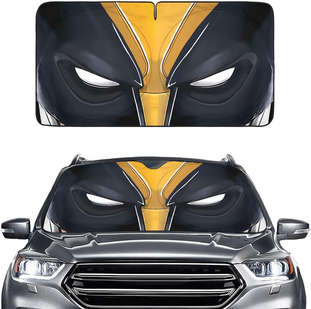 GENANY Black Yellow Masked Eyes Windshield Sun Shade 64x32 Inch Silver Car Shade for SUV Truck Summer Parking Heat Blocker