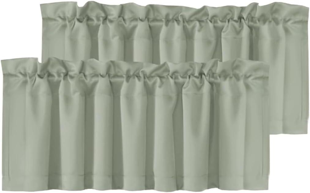 H.VERSAILTEX 2 Panels Blackout Valances for Small Windows Thermal Insulated Short Curtains Privacy Decorative Rod Pocket Shade for Kitchen/Living Room/Cafe/Bathroom/Laundry,52" W x 18" L,Sea Grass