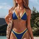 SUUKSESS Women Sexy Thong String 2 Piece Bikini Set Cheeky Halter Swimsuit (S)