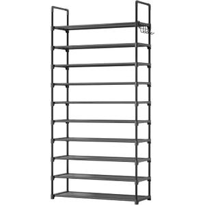 Kitsure Shoe Rack for Closet - 10-Tier Shoe Organizer with Hook Rack, Large-Capacity & Space-Saving Shoe Shelf for Entryway, Bedroom, Living Room,32.2" x 11.8" x 68.5", Black