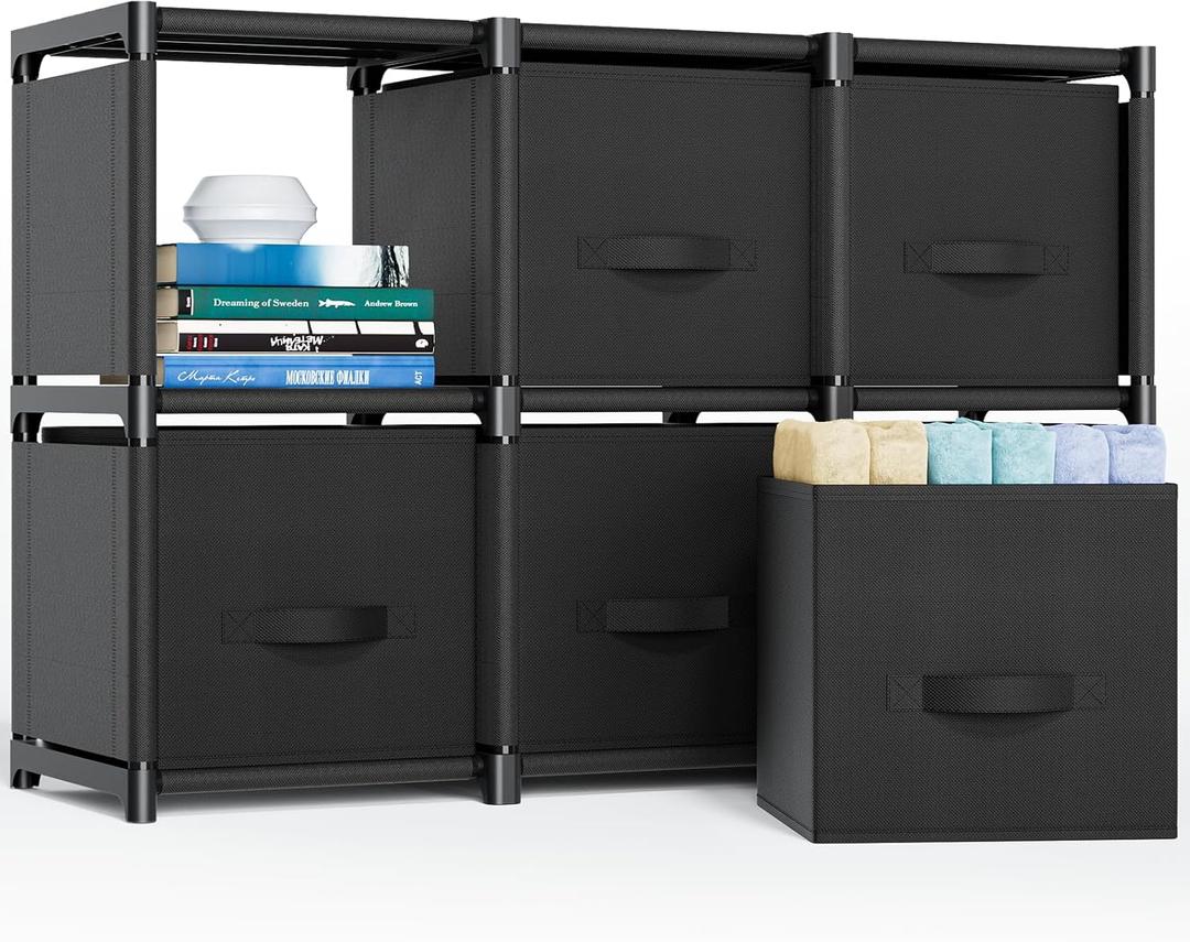 Mavivegue 6 Cube Storage Organizer, Closet Organizers and Storage, Cube Storage Shelf, Easy to Assemble with Storage Drawers, DIY Closet Cube Organizer for Living Room, Bedroom, Dorm Room-Black