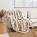 Luxury Plush Faux Fur Throw Blanket with Aztec Pattern, Super Warm, Fuzzy, Elegant, Fluffy Decoration Blanket for Couch, Armchair, Sofa and Bed, 50''x 60'', Cream
