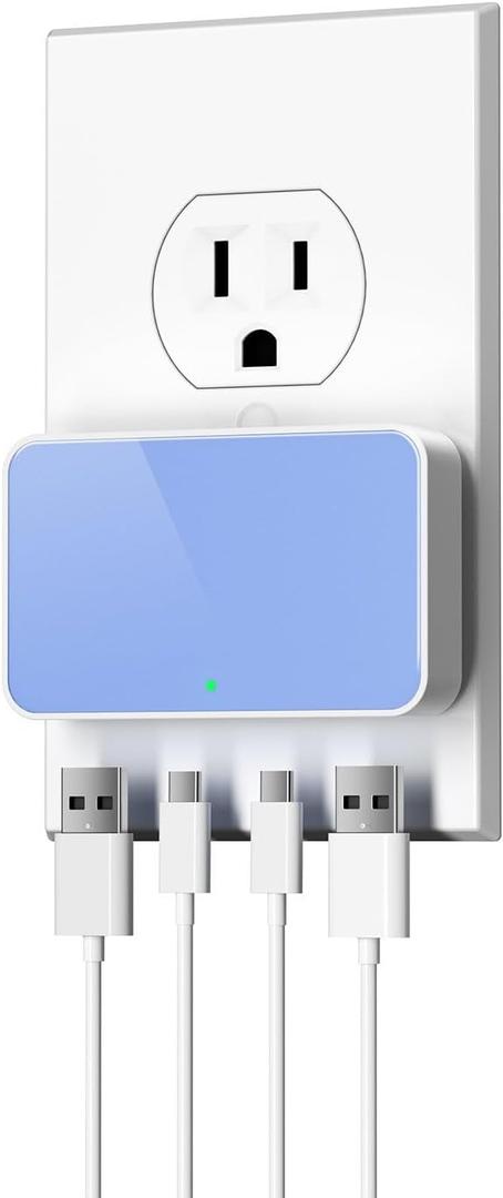 USB C Wall Charger, Super Thin Flat USB Wall Plug with 4 Ports, Fast Charging USB Plug Adapter with PD20W for Home and Travel (Blue)